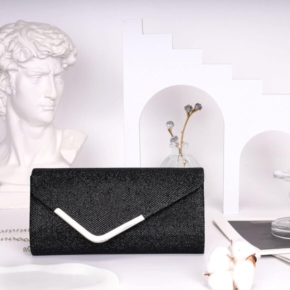 Women Black Trendy Clutch Purses Evening Fashion Envelope Cross-Body Handbags - Picture 2 of 7